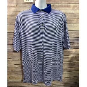 Footjoy Golf Shirt Mens Large Blue White Stripe Polo Golfing FJ Bee Club logo